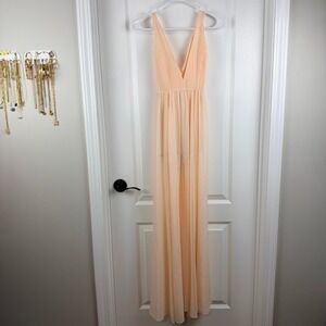 Bebe Peach Women's Size 4 Swiss Dot Maxi Dress Romper Overlay V-Neck Sleeveless